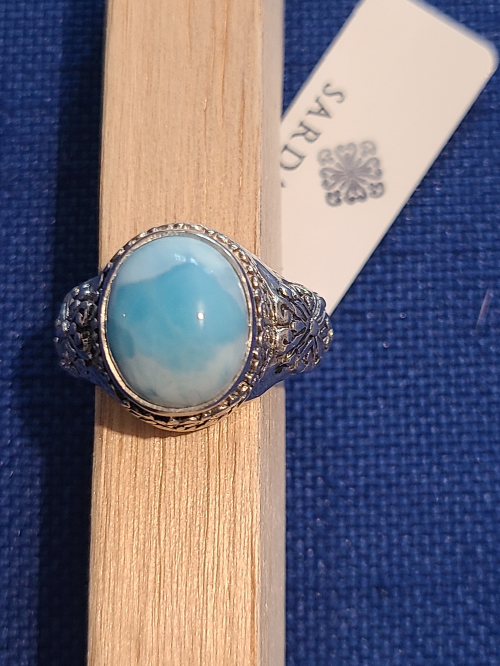 Sarda Larimar " Honest Community" Ring Sz 7 Sterling Silver